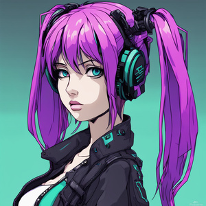 hatsune miku purpul hair Cyberpunk style
