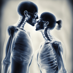 artistic representation of an X-ray image showing a couple kissing