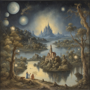 Enchanted starlit journey Albrecht Dürer Dali style