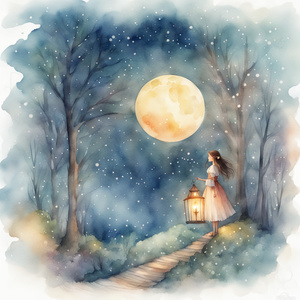 Enchanted starlit journey. Watercolor style