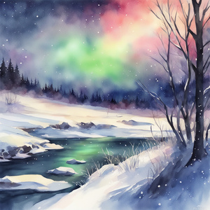 winter-landscape-with-northern-lights--winter-night-watercolor-artstation-trend-sharp-focus