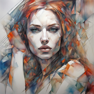 Beautiful young woman 30 years old sensual = as base image perfect body extremely detailed Background cubism abstract hot colour highly detailed elegant beautiful ultra detailed crisp quality colourful pencil sketch no text ashley wood Enki Bilal Figurati