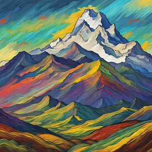 image of the Rainbo Mountain in Peru Van Gogh style