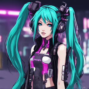 hatsune miku purpul hair Cyberpunk style