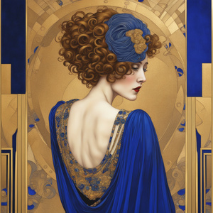 realistic lady art deco gustav klimt gold royal blue 