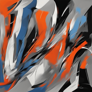 Je ris en rouge orange noir blanc gris et bleu Abstract style