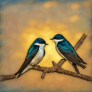 Tree Swallow golden hour Van Gogh style
