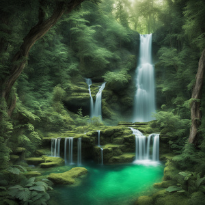 Enchanted waterfall retreat with green  water