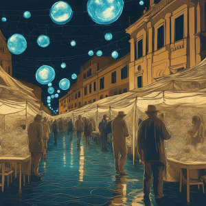 Bioluminescent night market pattern  rome in rome ancient rome  Dali style