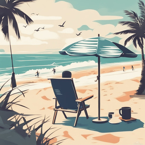 remote working on the beach - beach will be focus of picture Illustration style