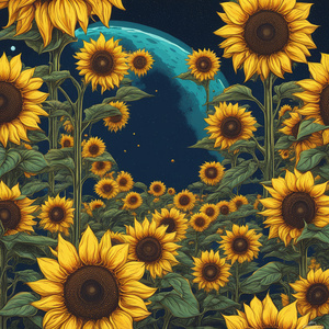 Sunflower space colony. Pop art style