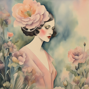 Watercolor Art deco linnear high definition details impecable lovely Intense  pastel colors surrealism spring