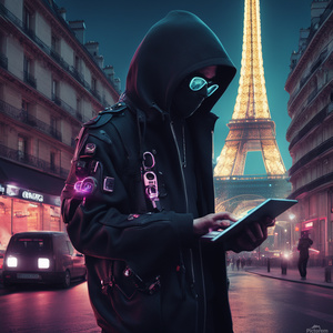 french hacker in paris  Cyberpunk style