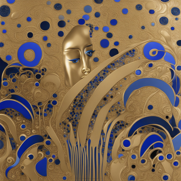 caviar Champaign art deco gustav klimt gold royal blue Dali style by AIGALLERY
