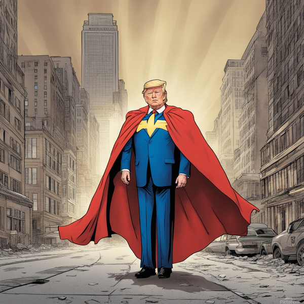 Donald Trump with a super hero cape.  by AIGALLERY