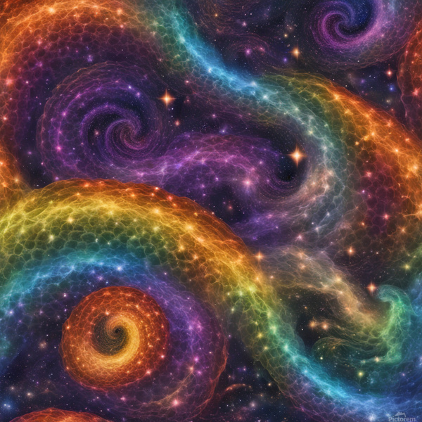 Rainbow-hued galaxy spirals. by AIGALLERY