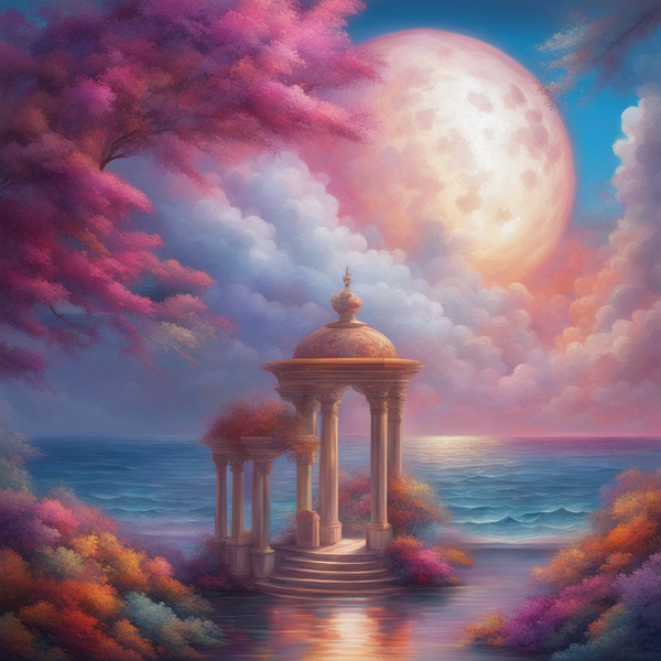 All shadows of clouds the rainbow cannot hide like the moon cannot stop oceanic tide but rising sun can still be smiling at nights colorful spell on darkness beguiling romantic academia aesthetic. concept art reverie ethereal dreamy visual delirium painti by AIGALLERY