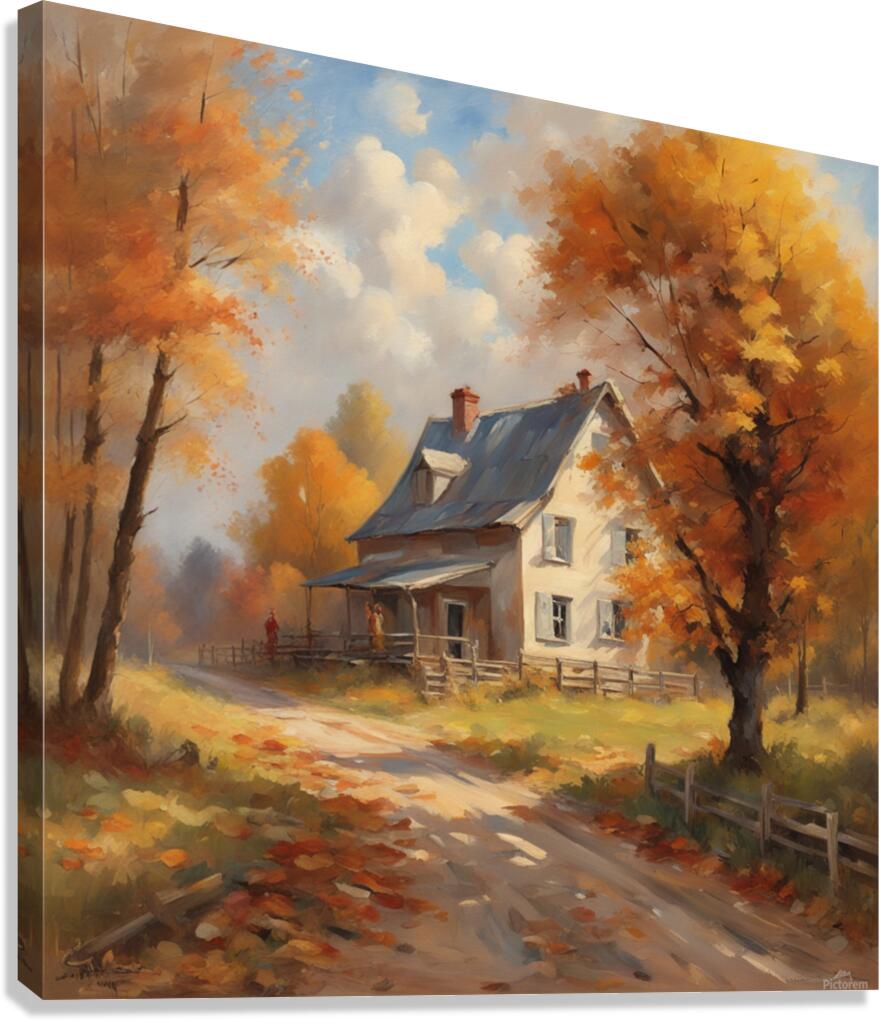 vintage autumn country landcape with farmhouse fall and sky