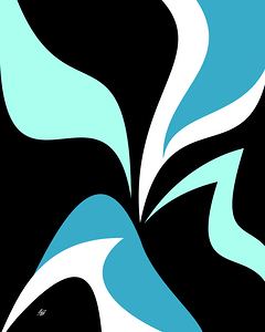 Blue On Black Wavy Shapes Abstract