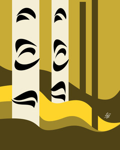 Abstract Birch Tree Landscape