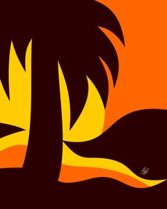 Palm Tree Silhouette In Sunset Stylized Landscape