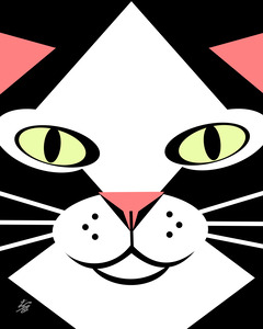 Geometric Black and White Cat Face