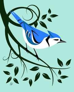 Stylized Blue Jay On Branch