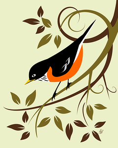 Stylized American Robin Vector Bird Art