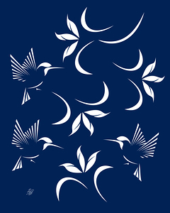 Hummingbird Pattern On Navy Blue Background