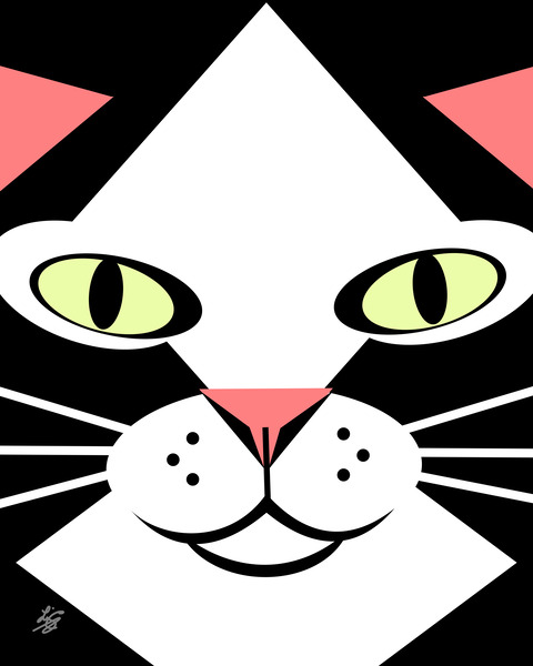 Geometric Black and White Cat Face Print