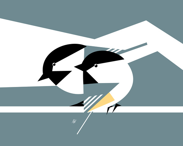 Black Capped Chickadees Geometric Style Print