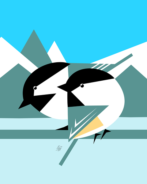 Geometric Chickadee Vector Art Print
