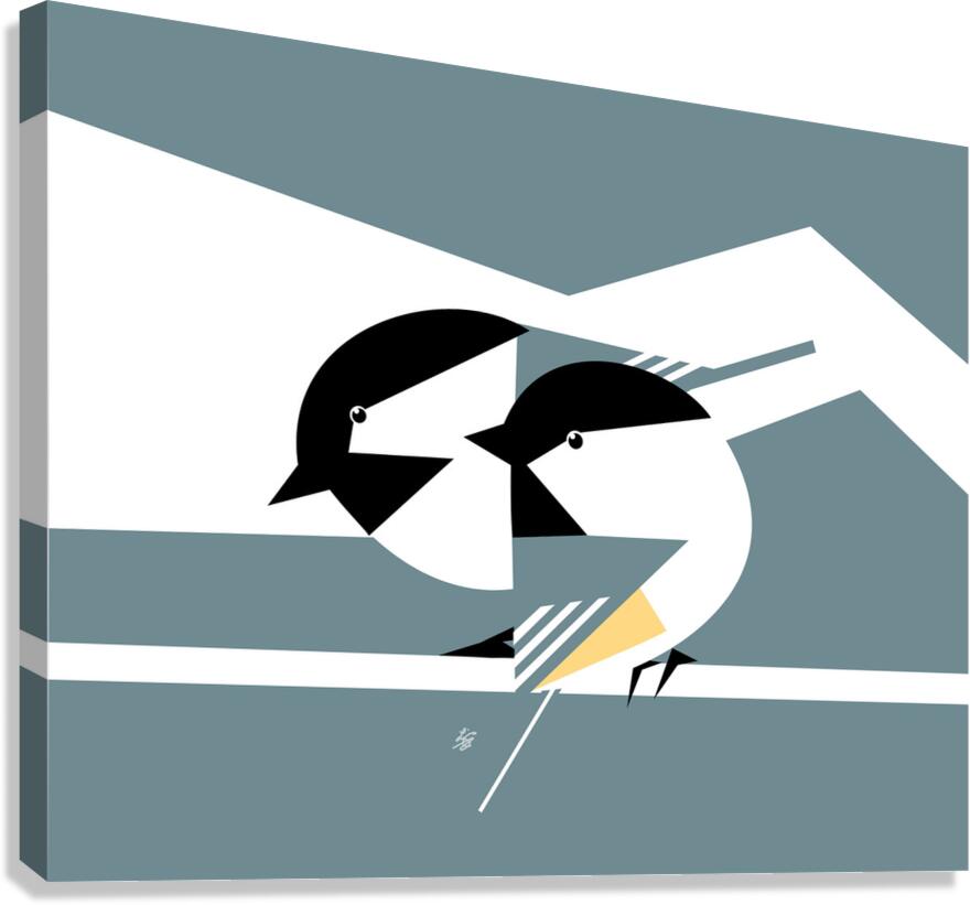 Black Capped Chickadees Geometric Style Canvas Print