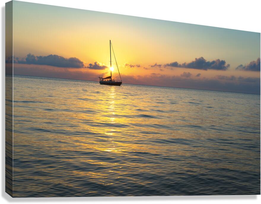 16x24 20150325KW LN Roatan Sailboat Sunset Canvas Print