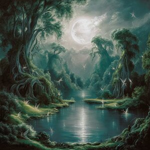 The ethereal Beauty of a mystical landscape under the moon