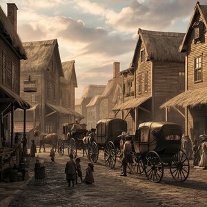 A busting 1800s town
