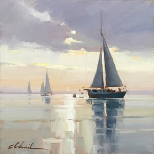 Sunrise with a sailboat dramatic 