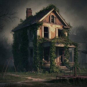 A nostalgia atmosphere painting of an abandoned house 