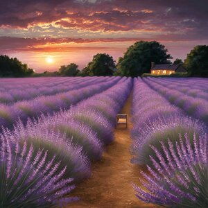 Serene lavender field at sunset