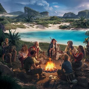 Landscape of a deserted island filled with lunch 