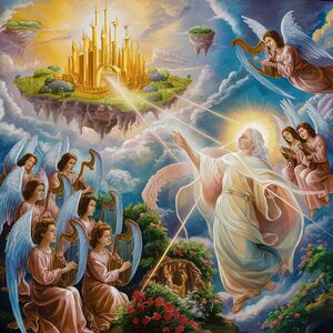 Heavenly scene depicting a Radiant golden city in the sky