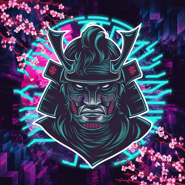 Futuristic samurai mask Print