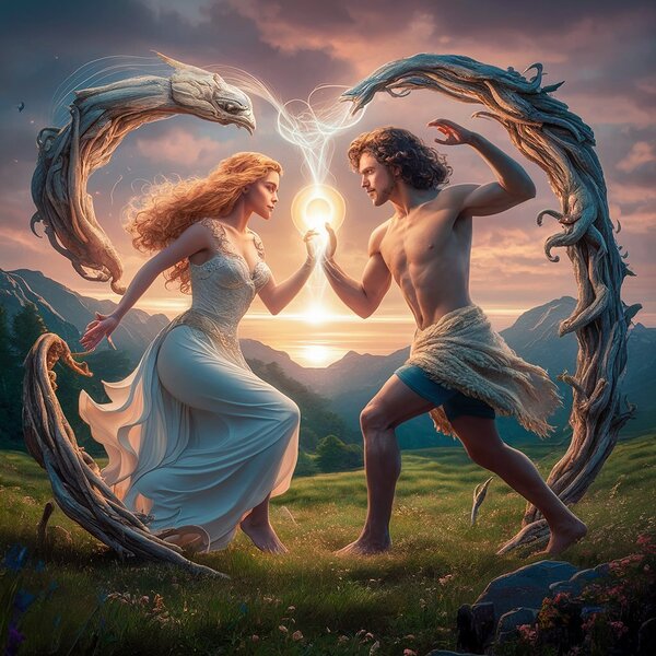 Une femme d Une beaute irreelle rencontre un homme au charme mysterieux  Print