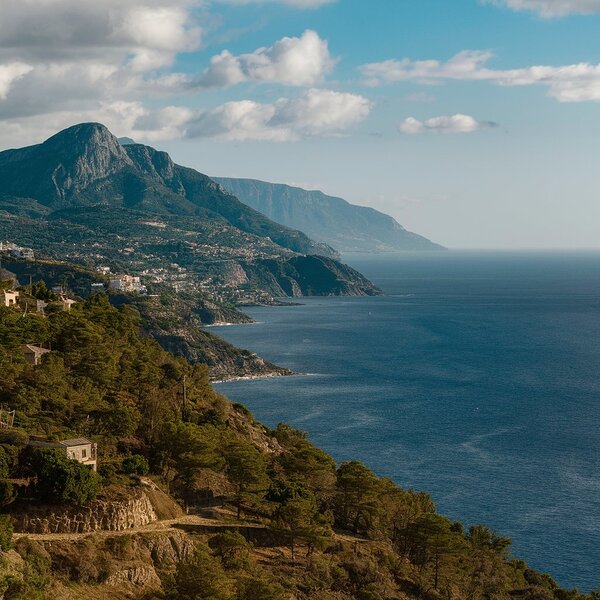  beautiful view overlooking the sea and the mountain Print