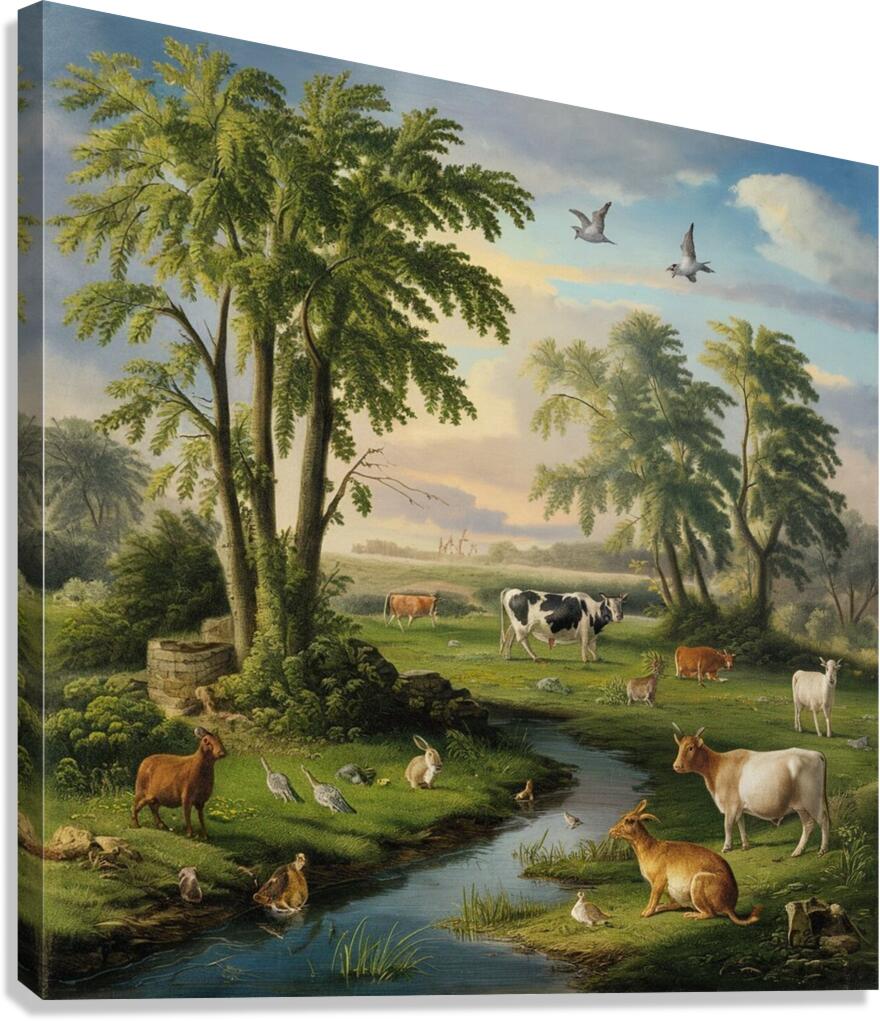 Nature in the Spring .bords rabbits . water cows .goats Canvas Print