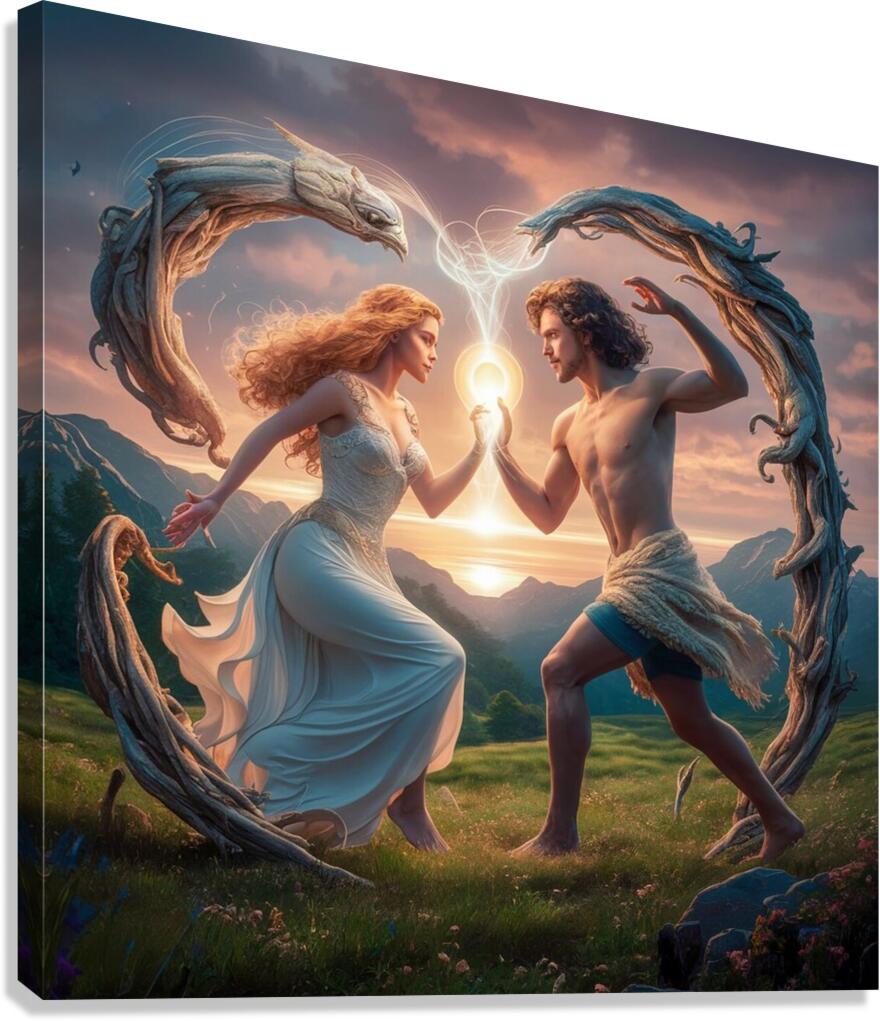 Une femme d Une beaute irreelle rencontre un homme au charme mysterieux  Canvas Print