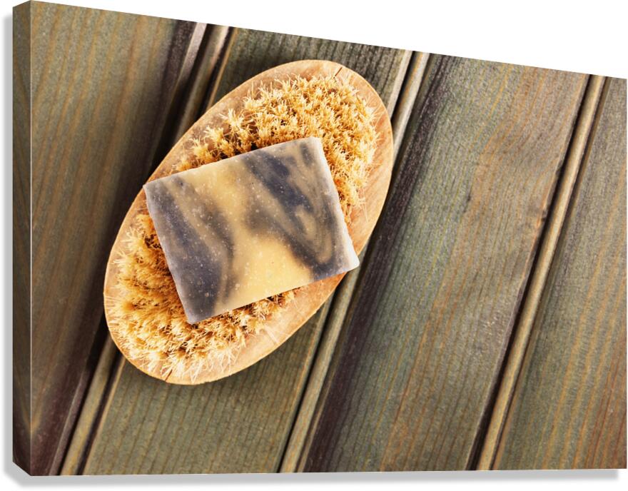Soap bar and bristle brush Canvas Print