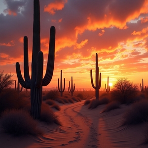 Cactus Sunset Trail – Desert Glow at Golden Hour