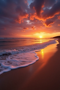 Radiant Ocean Sunset – Serene Waves and Fiery Sky