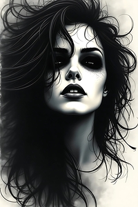 Dark Gothic Woman Portrait – Surreal Black and White Art